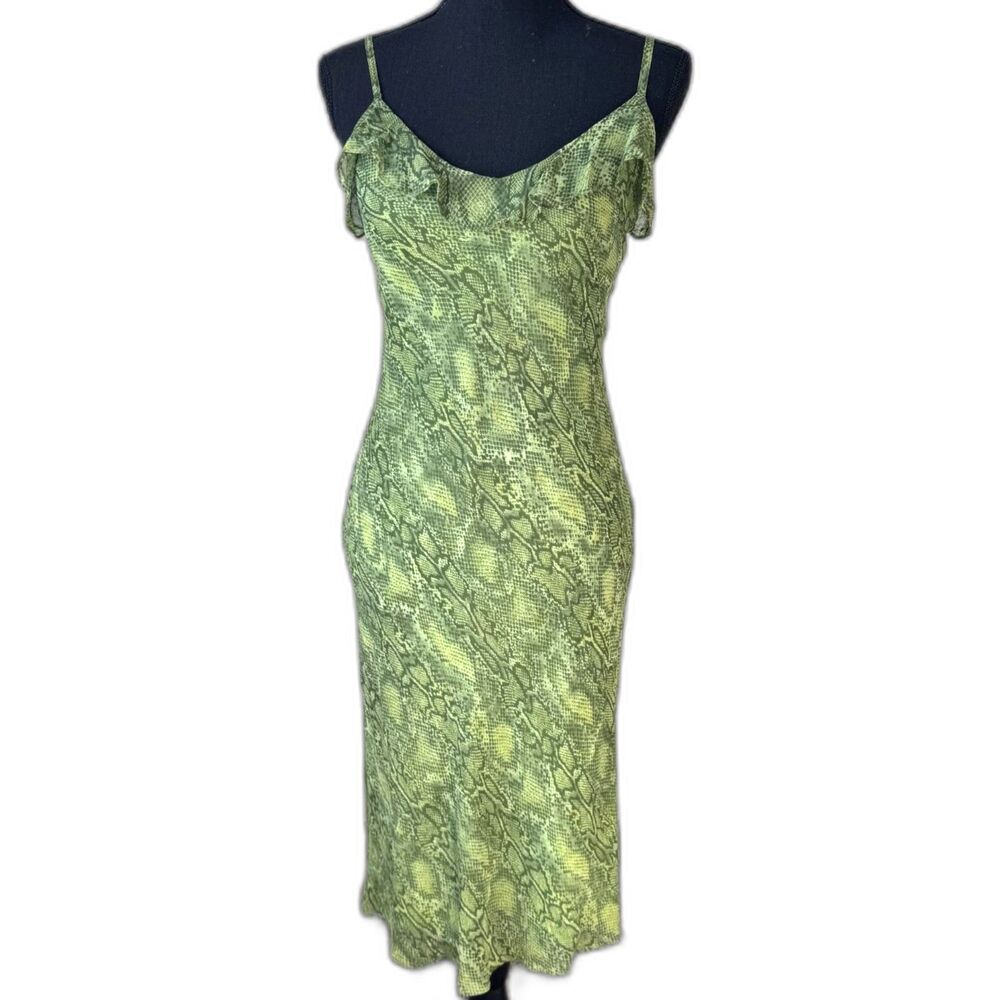 Size "P" XS Y2K Vintage Betsey Johnson New York green snakeskin slip dress 10605